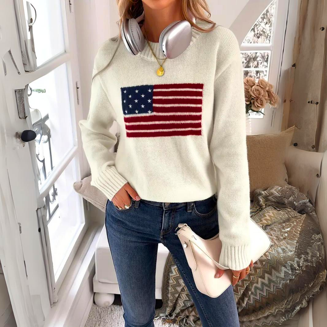 Tévara | Trendy Sweater with Flag Pattern for Women