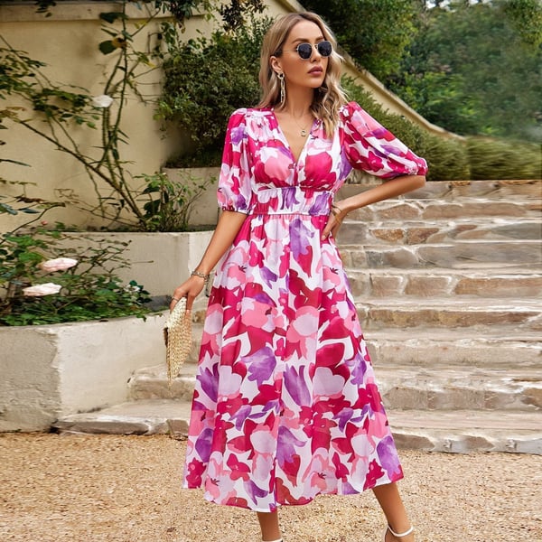 Lily - Printed V-Neck Dress