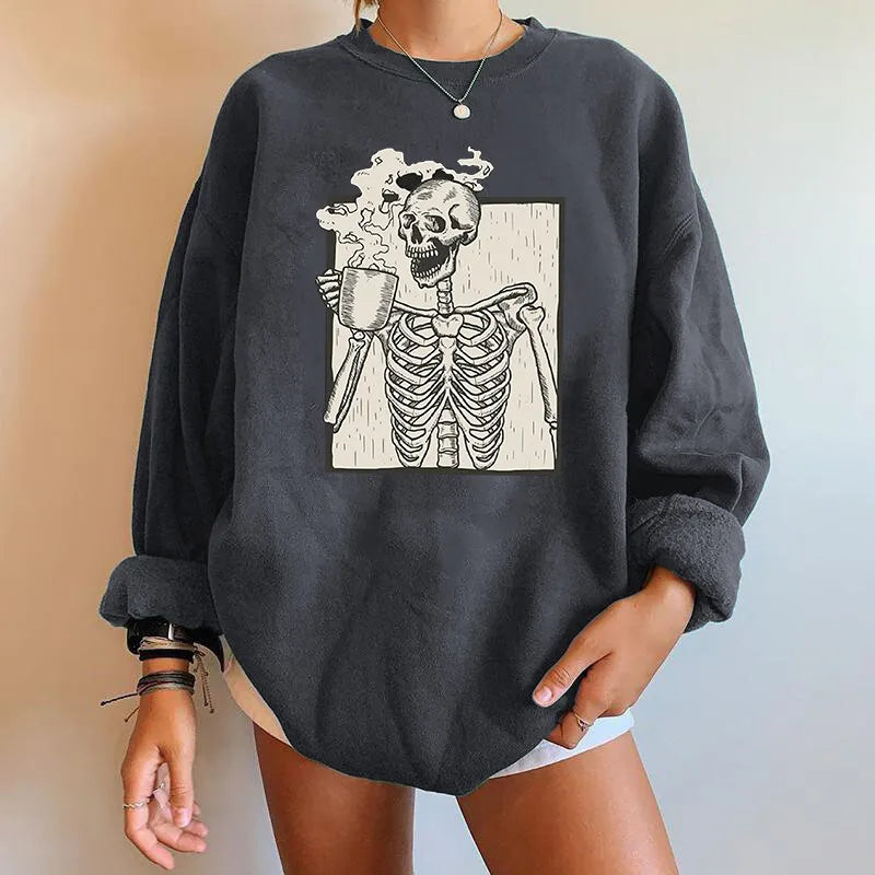 Celestia | Oversized Skeleton Graphic Sweatshirt for Women