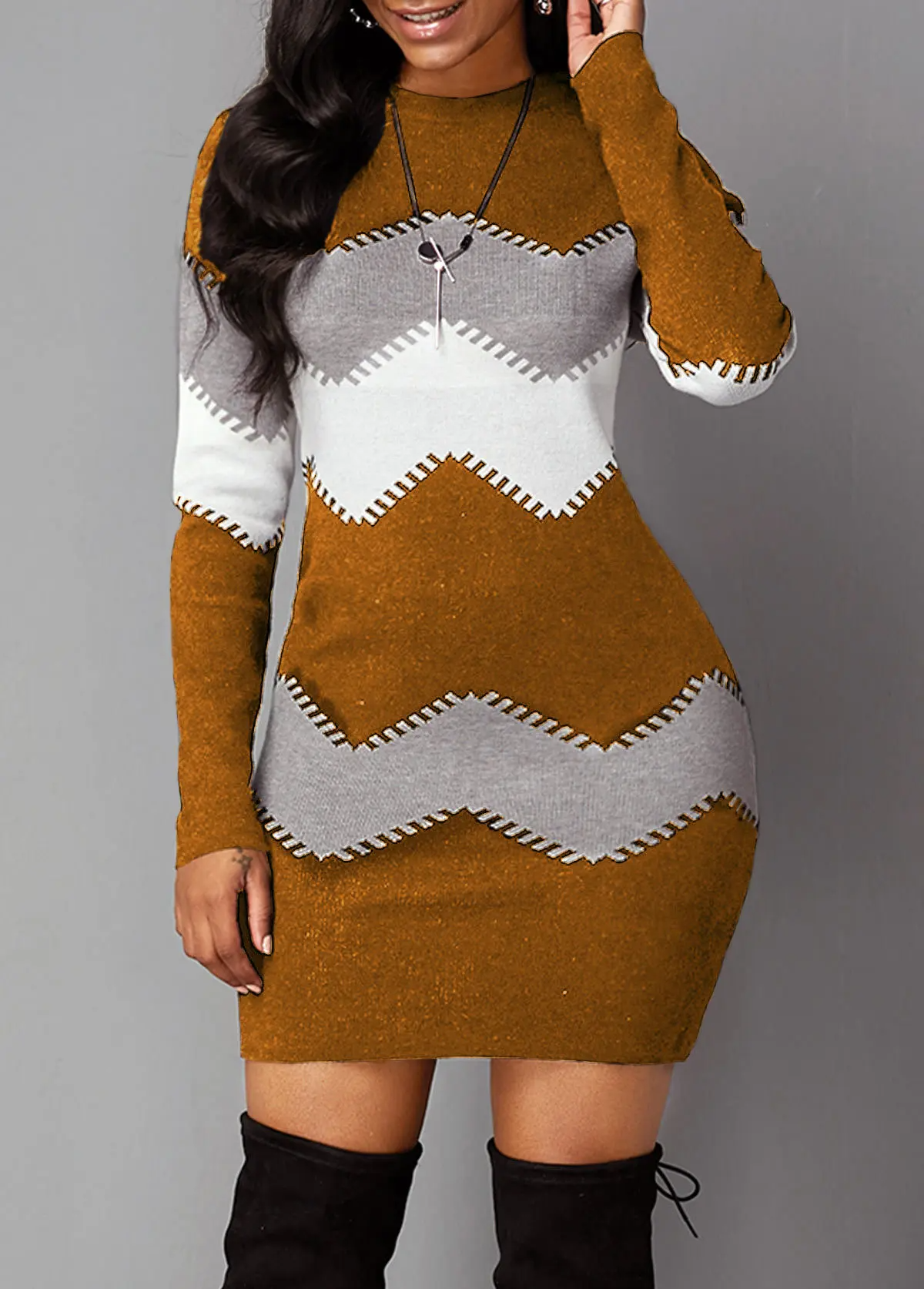 Chloe | Stylish Zigzag Knit Dress for Women - Trendy Fashion