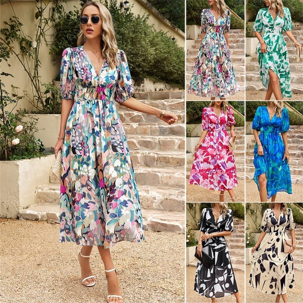 Lily - Printed V-Neck Dress