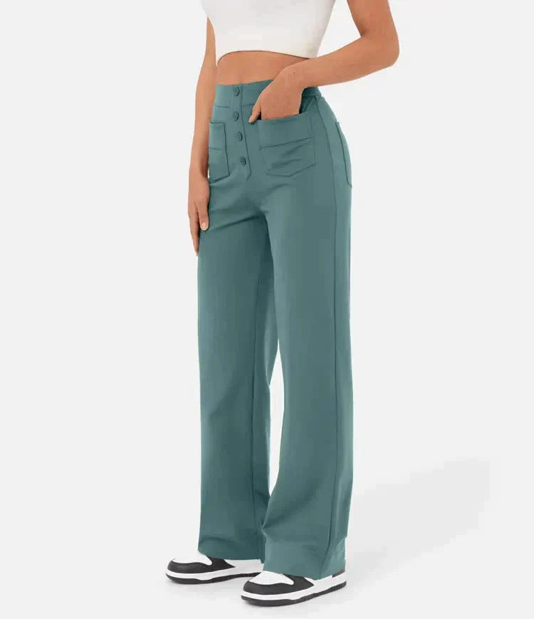 Nica - High Waist Pants with Brooch