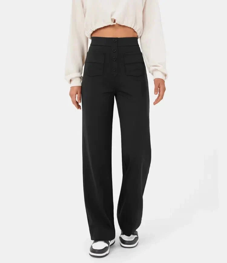 Nica - High Waist Pants with Brooch