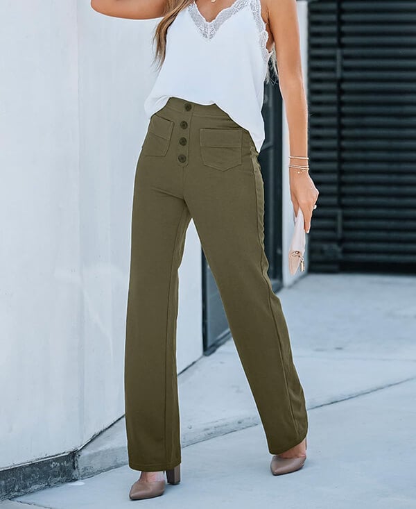 Nica - High Waist Pants with Brooch