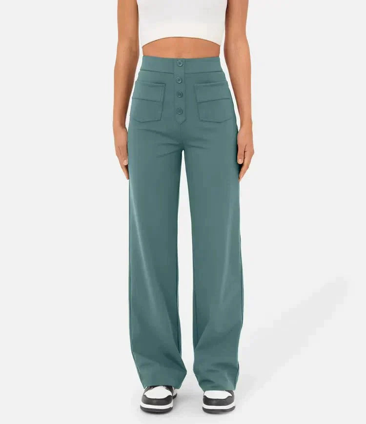 Nica - High Waist Pants with Brooch