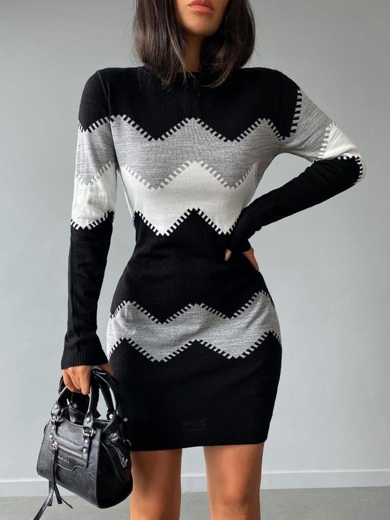 Chloe | Stylish Zigzag Knit Dress for Women - Trendy Fashion